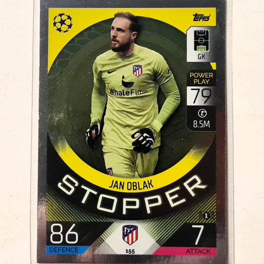 Jan Oblak 2022-23 Topps Match Attax Stopper Holo #155 Soccer Football Atletico Madrid Excellent Sleeved