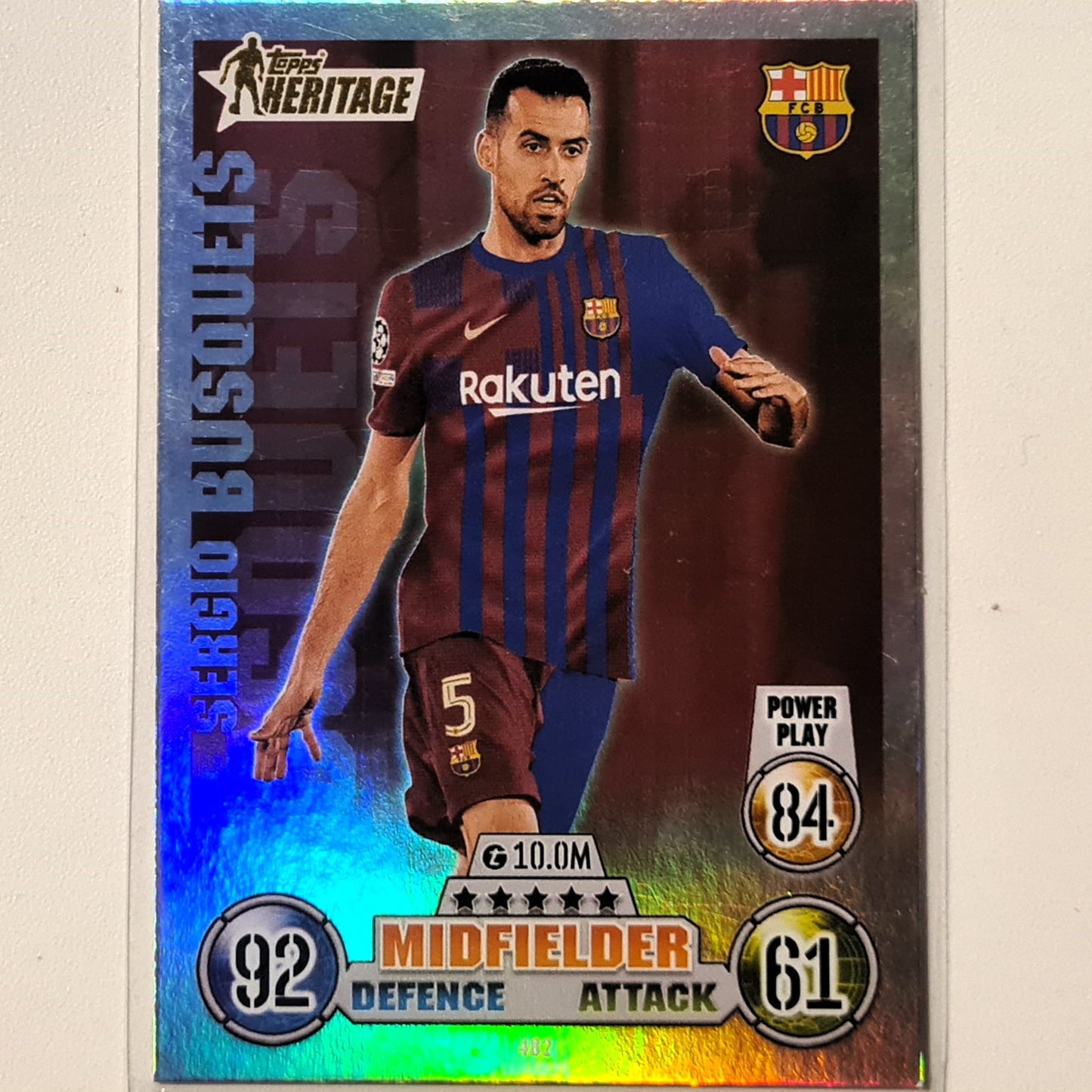 Sergio Busquets 2021-22 Topps Match Attax Heritage Holo #482 Soccer Football Barcelona Excellent Sleeved