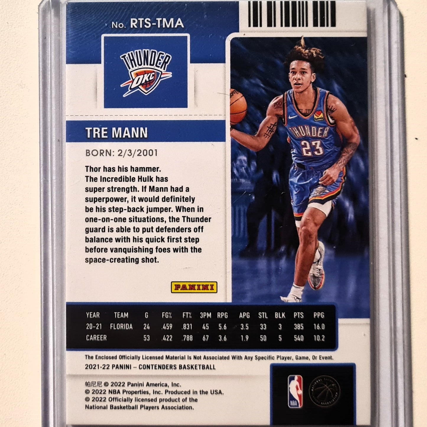 Tre Mann 2021-22 Panini Contenders Rookie Ticket RC patch RTS-TMA NBA Basketball Oklahoma city thunder Excellent/mint Sleeved