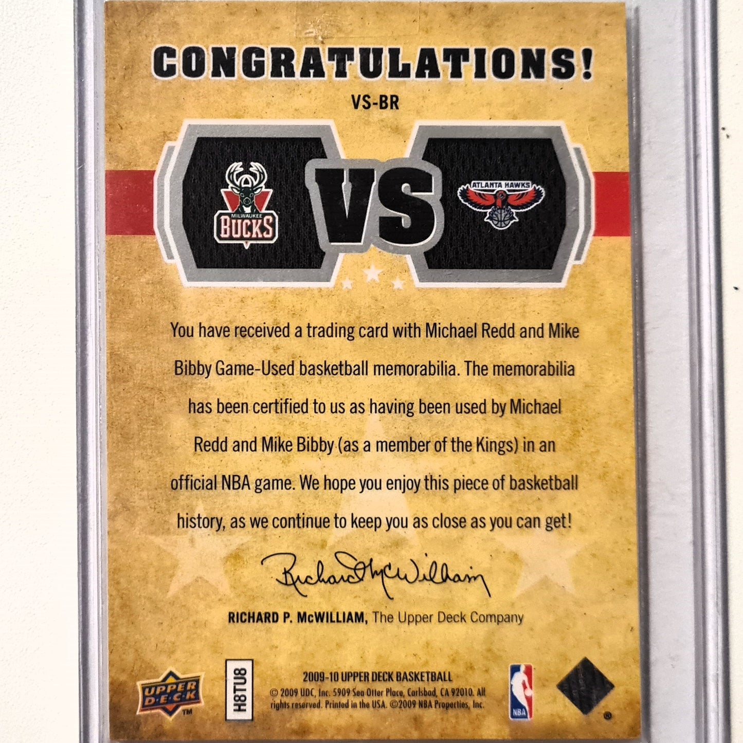 Michael Redd Mike Bibby 2009-10 Upper Deck vs Materials dual relic patch 136/600 VS-BR NBA Basketball Atlanta Hawks Excellent Sleeved