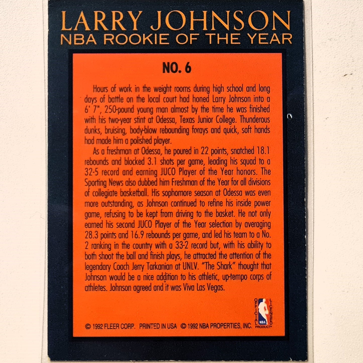 Larry Johnson 1992 Fleer rookie of the year 92-93 #6 NBA Basketball good/very good sleeved