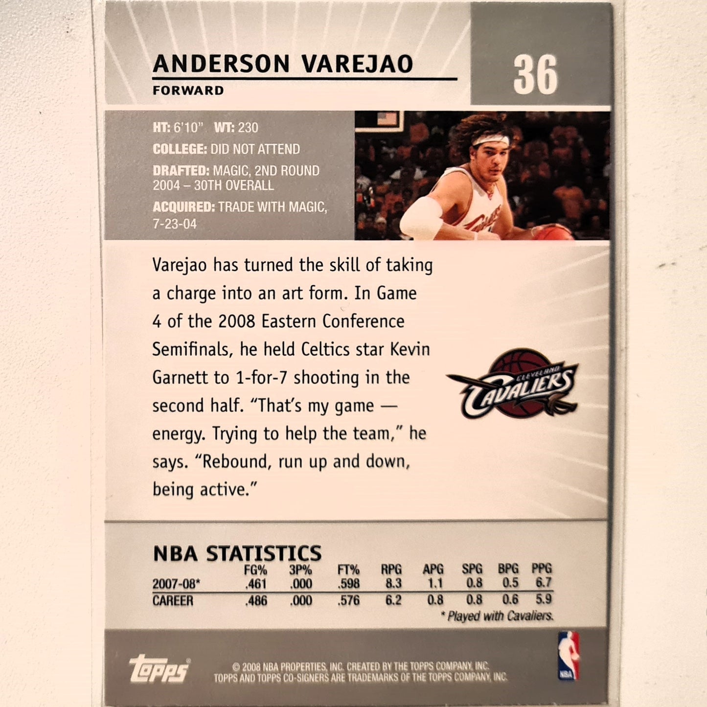 Anderson Varejao 2008 Topps Co-Signers #36 NBA Basketball Cleveland Cavaliers Excellent sleeved