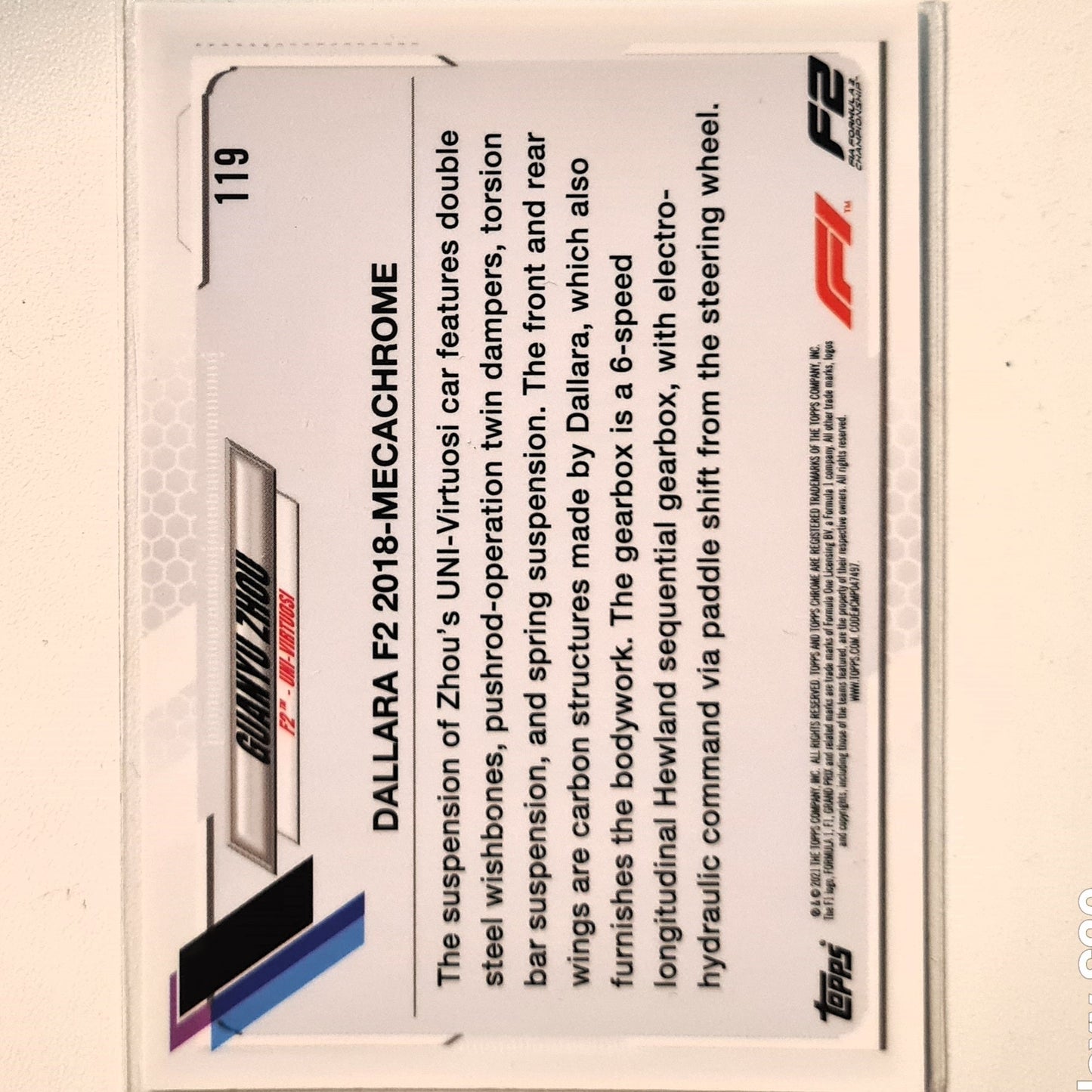 Guanyu Zhou 2021 Topps Chrome #119 Formula one F2 Uni-virtuosi excellent sleeved