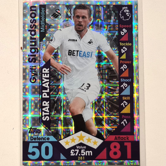 Gylfi Sigurdsson 2016-17 Topps Match Attax Star Player Holo #281 Soccer Football Swansea good/Very good Sleeved