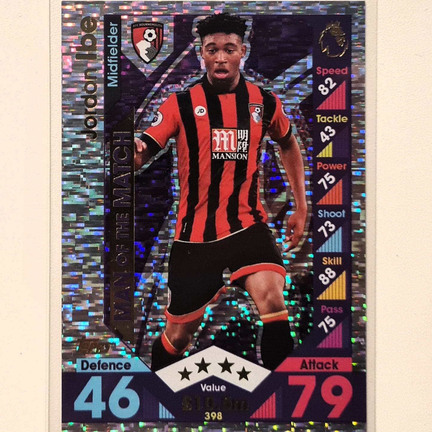 Jordon Ibe 2016-17 Topps Match Attax Man of the match Holo #398 Soccer Football Bournemouth Very good Sleeved