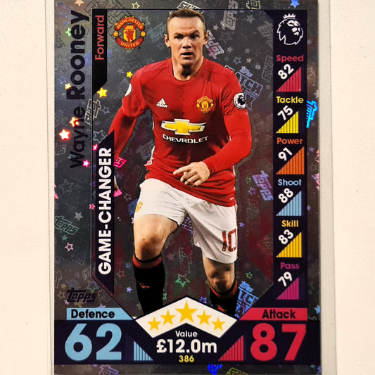 Wayne Rooney 2016-17 Topps Match Attax Game-Changer Holo #386 NBA Basketball Manchester United Excellent Sleeved