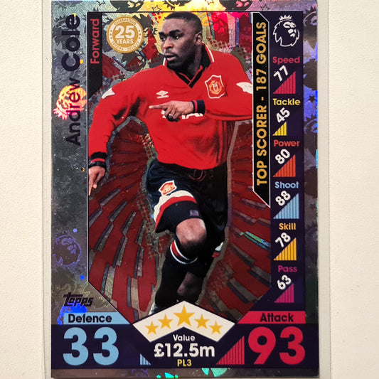 Andrew Andy Cole 2016-17 Topps match attax top scorer PL3 Soccer football Manchester United very good sleeved