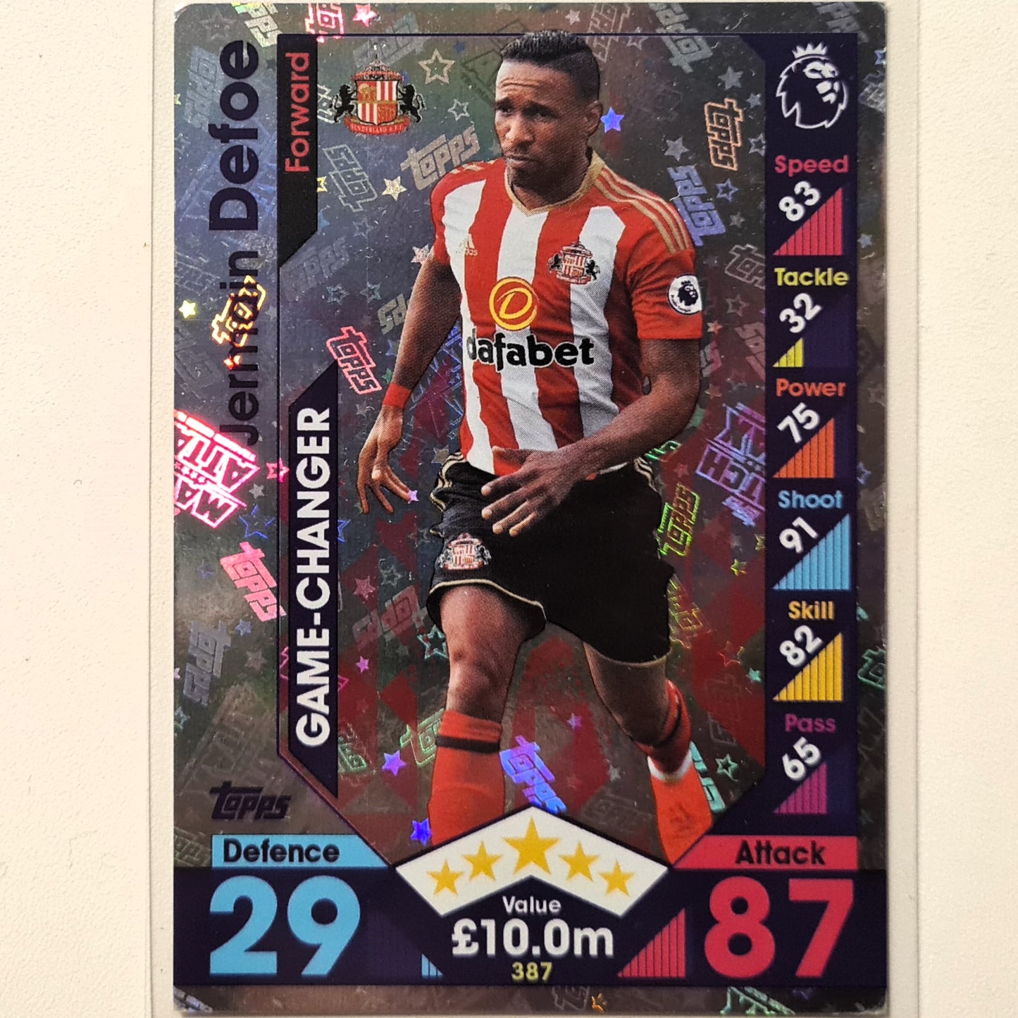 Jermain Defoe 2016-17 Topps match attax Man of the match #387 Soccer football Sunderland Fair sleeved