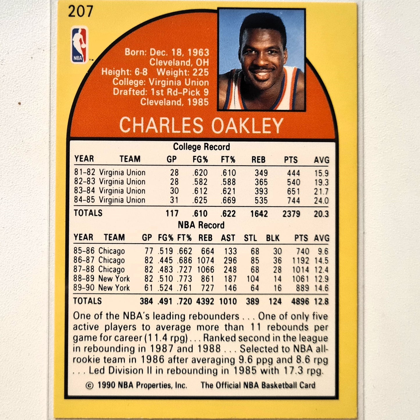 Charles Oakley 1990 NBA Hoops #207 NBA Basketball New York Knicks Excellent/mint sleeved