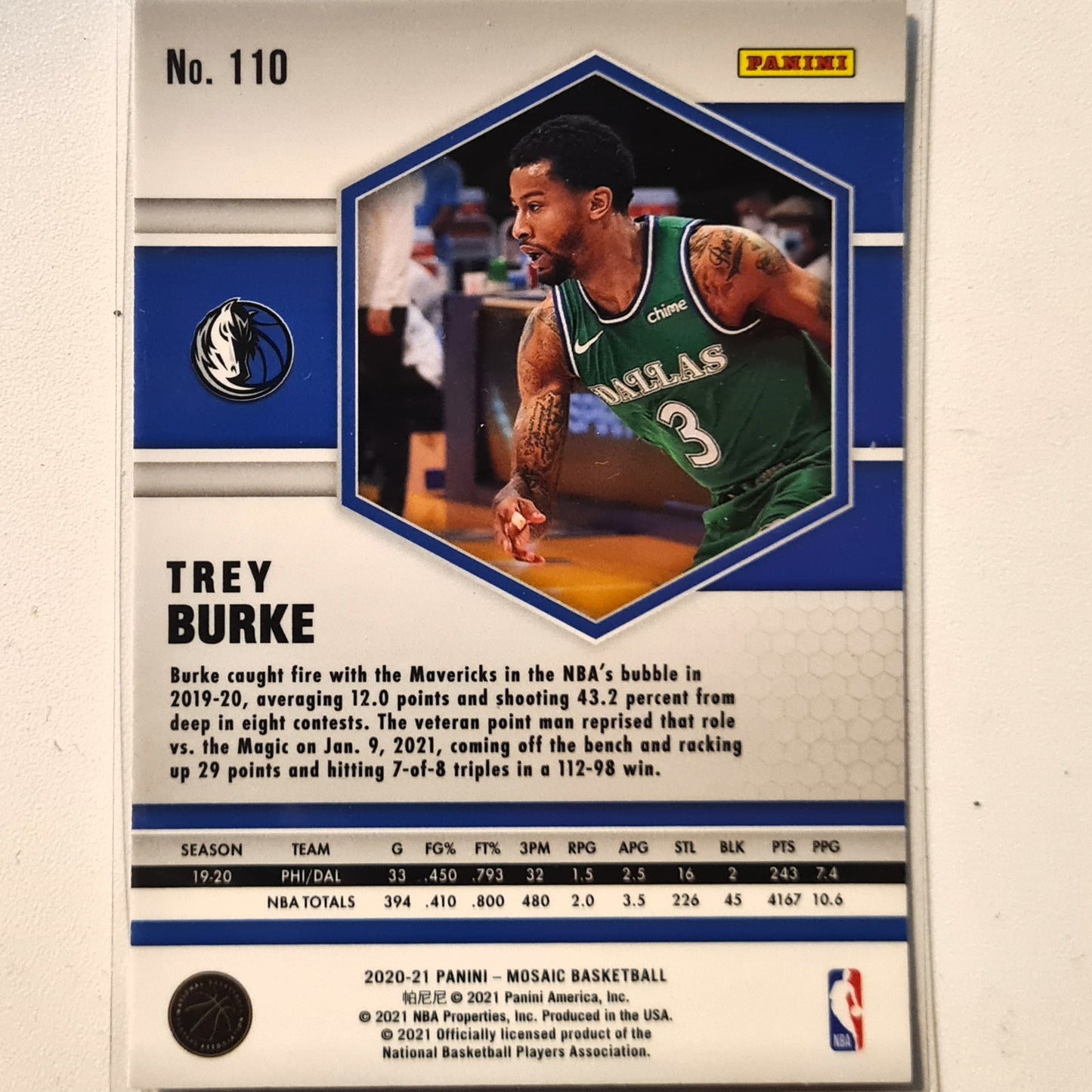 Trey Burke 2020-21 Panini Mosaic #110 NBA Basketball Dallas Mavericks Excellent/mint sleeved