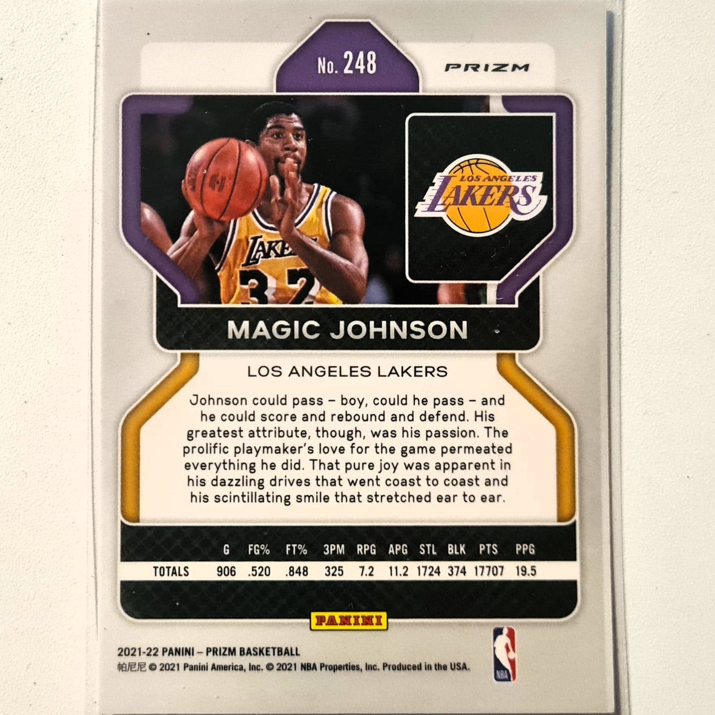 Magic Johnson 2021-22 Panini prizm cracked ice #248 NBA Basketball LA Lakers Excellent/mint sleeved