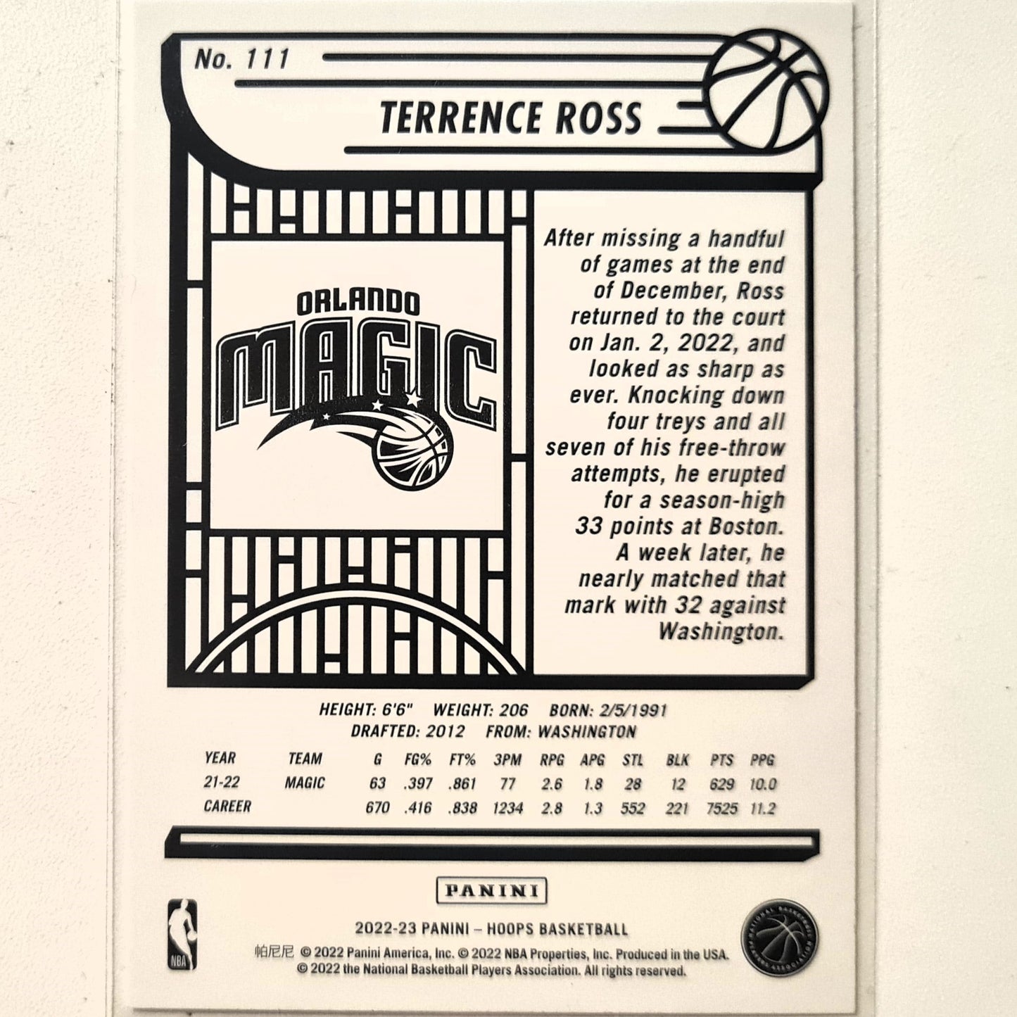Terrence Ross 2022-23 Panini NBA Hoops #111 NBA Basketball Orlando Magic Excellent/mint sleeved