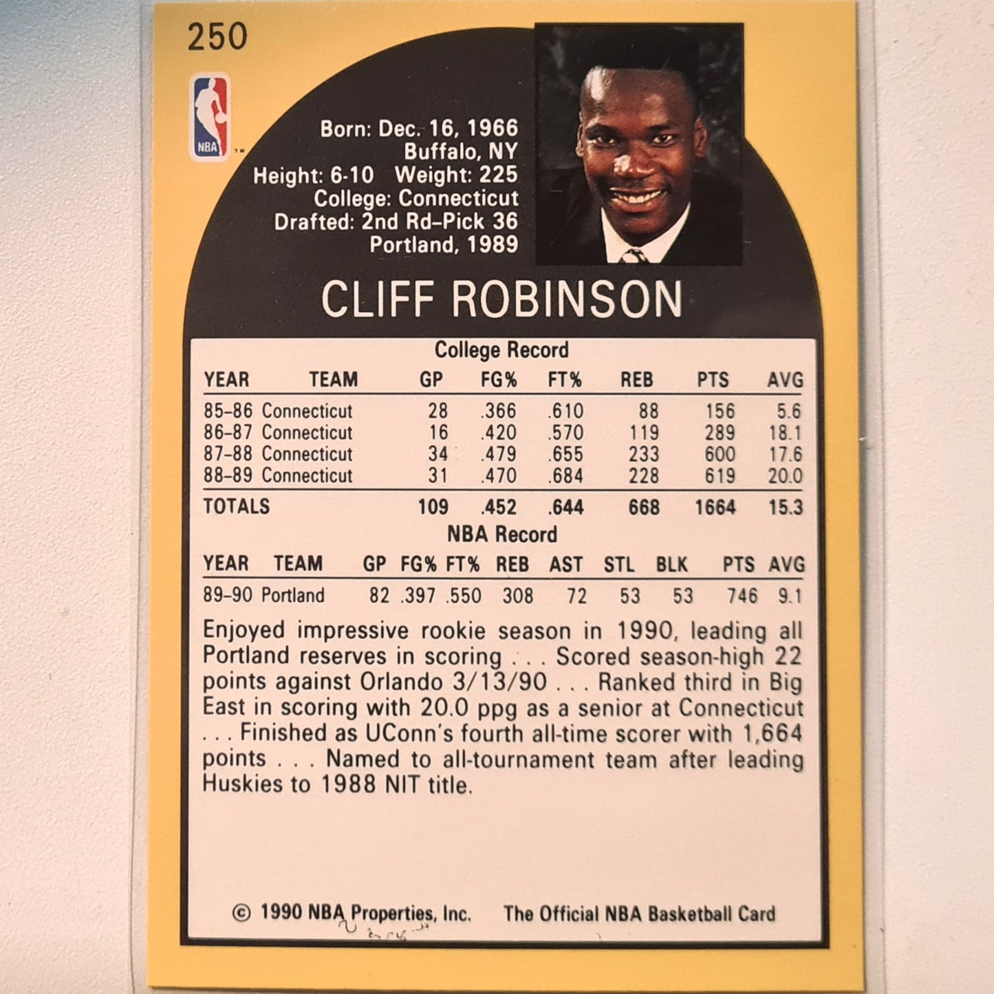 Clifford Robinson 1990 Skybox NBA Hoops Rookie RC #250 NBA Basketball Portland trail blazers Excellent/mint sleeved