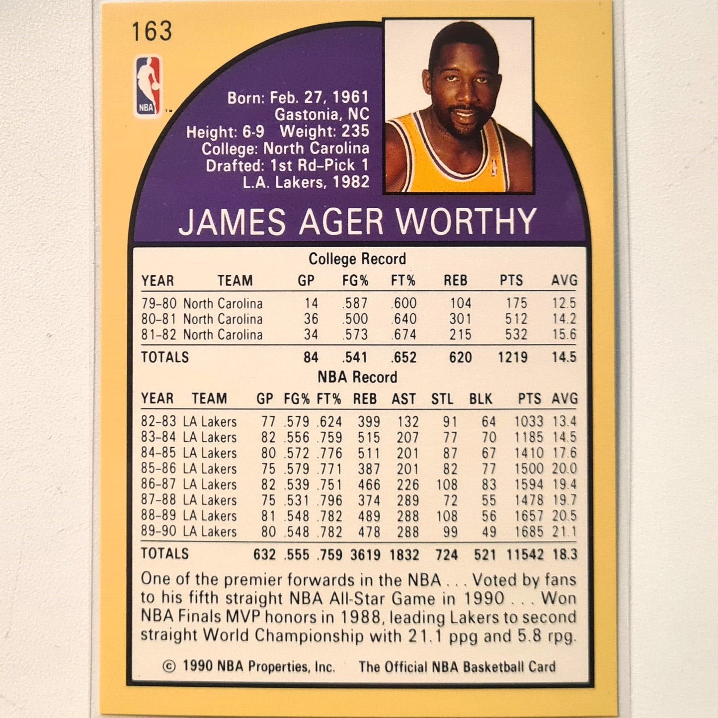 James Worthy 1990 Skybox NBA Hoops #163 NBA Basketball LA Lakers Excellent/mint sleeved