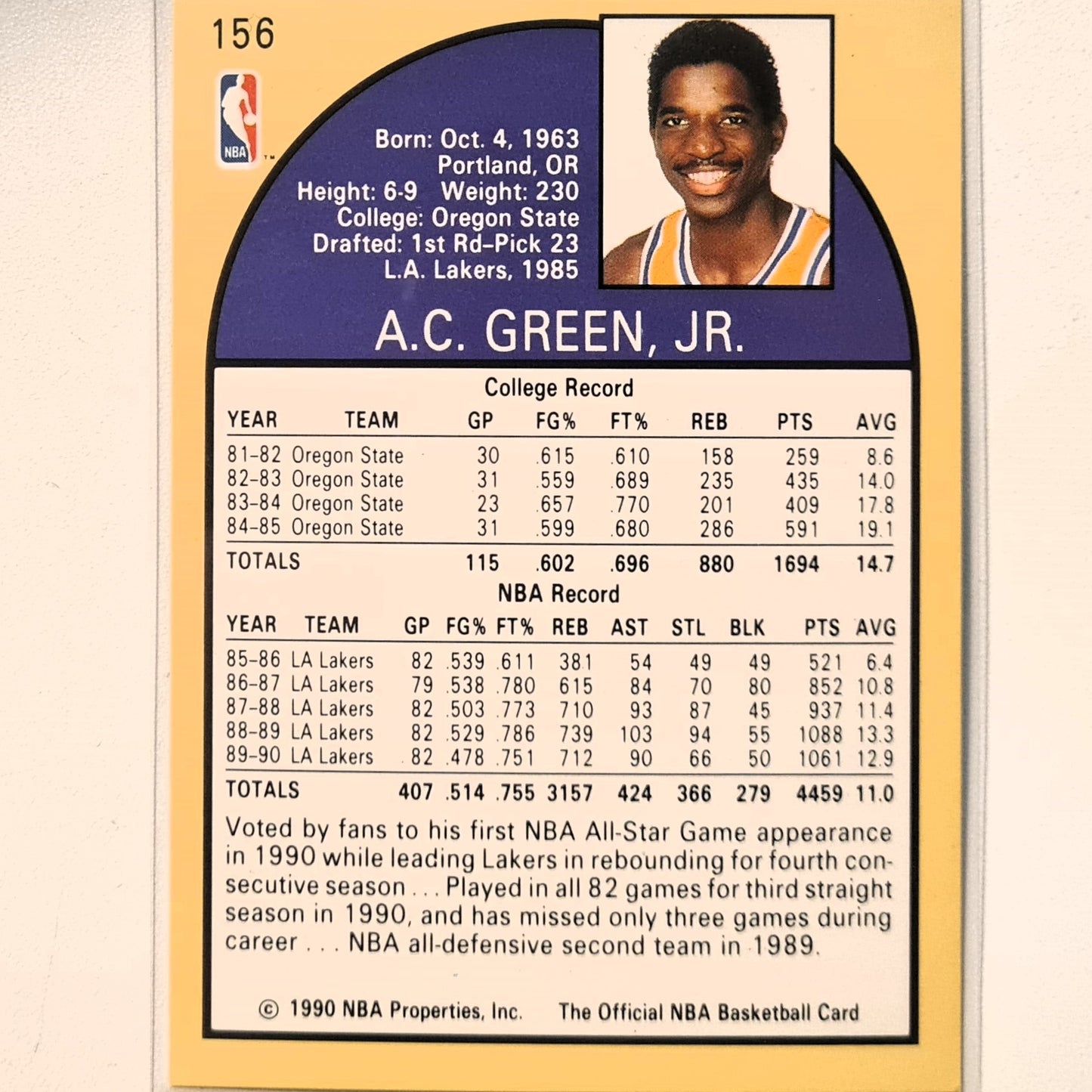 AC Green 1990 Skybox NBA Hoops #156 NBA Basketball LA Lakers Excellent/mint sleeved