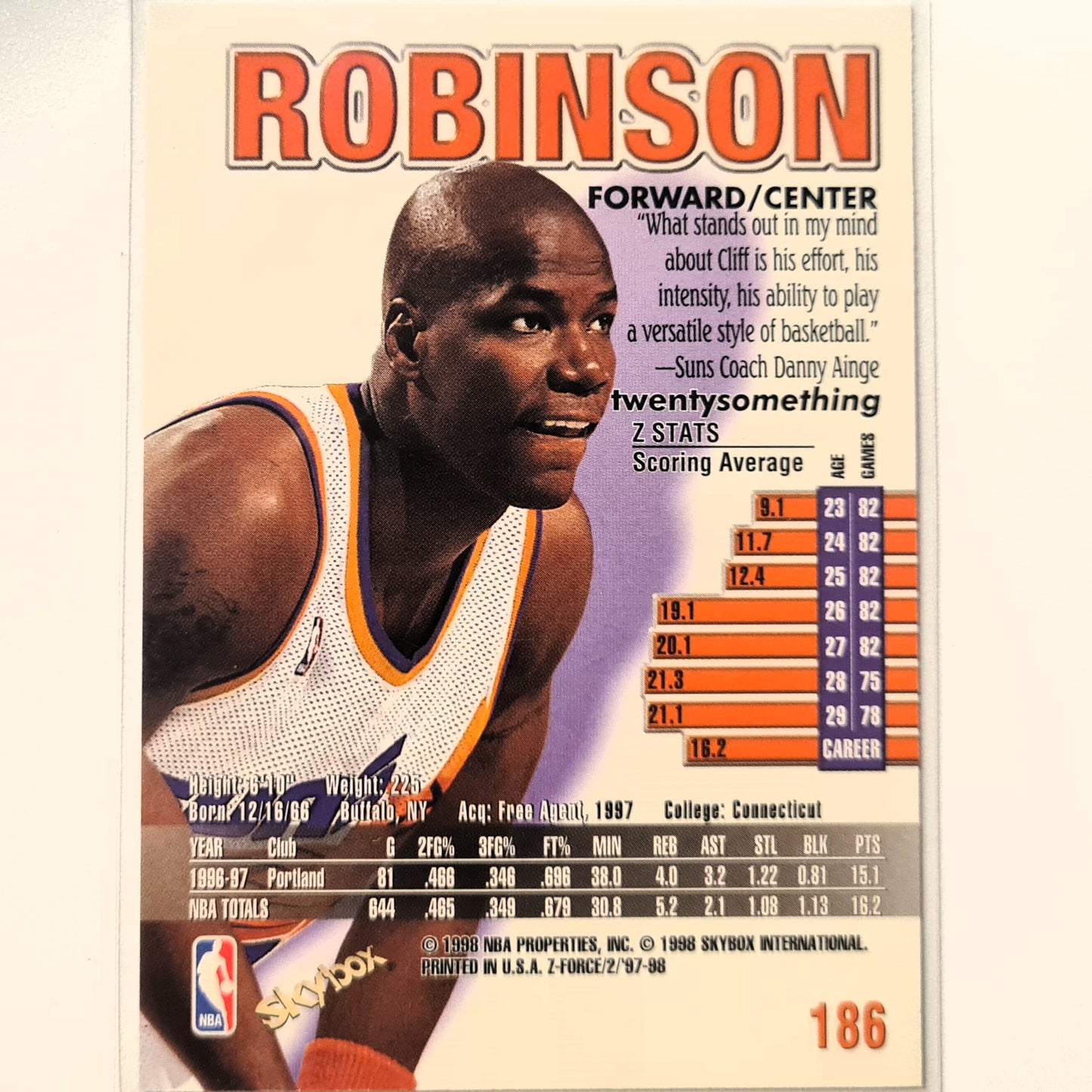 Clifford Robinson 1998 Skybox Z-Force #186 NBA Basketball Phoenix Suns Excellent Sleeved