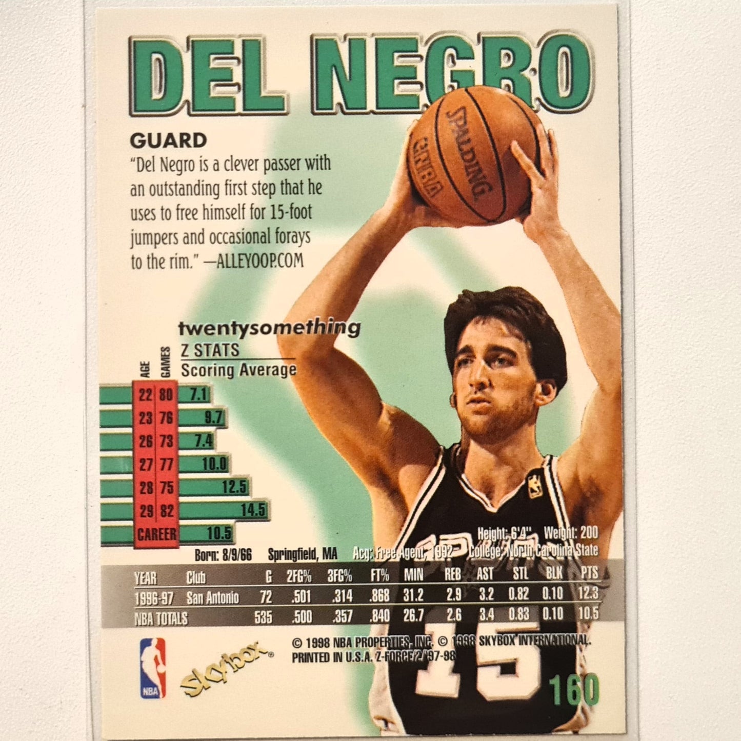 Vinney Del Negro 1998 Skybox Z-Force #188 NBA Basketball San Antonio Spurs Excellent Sleeved