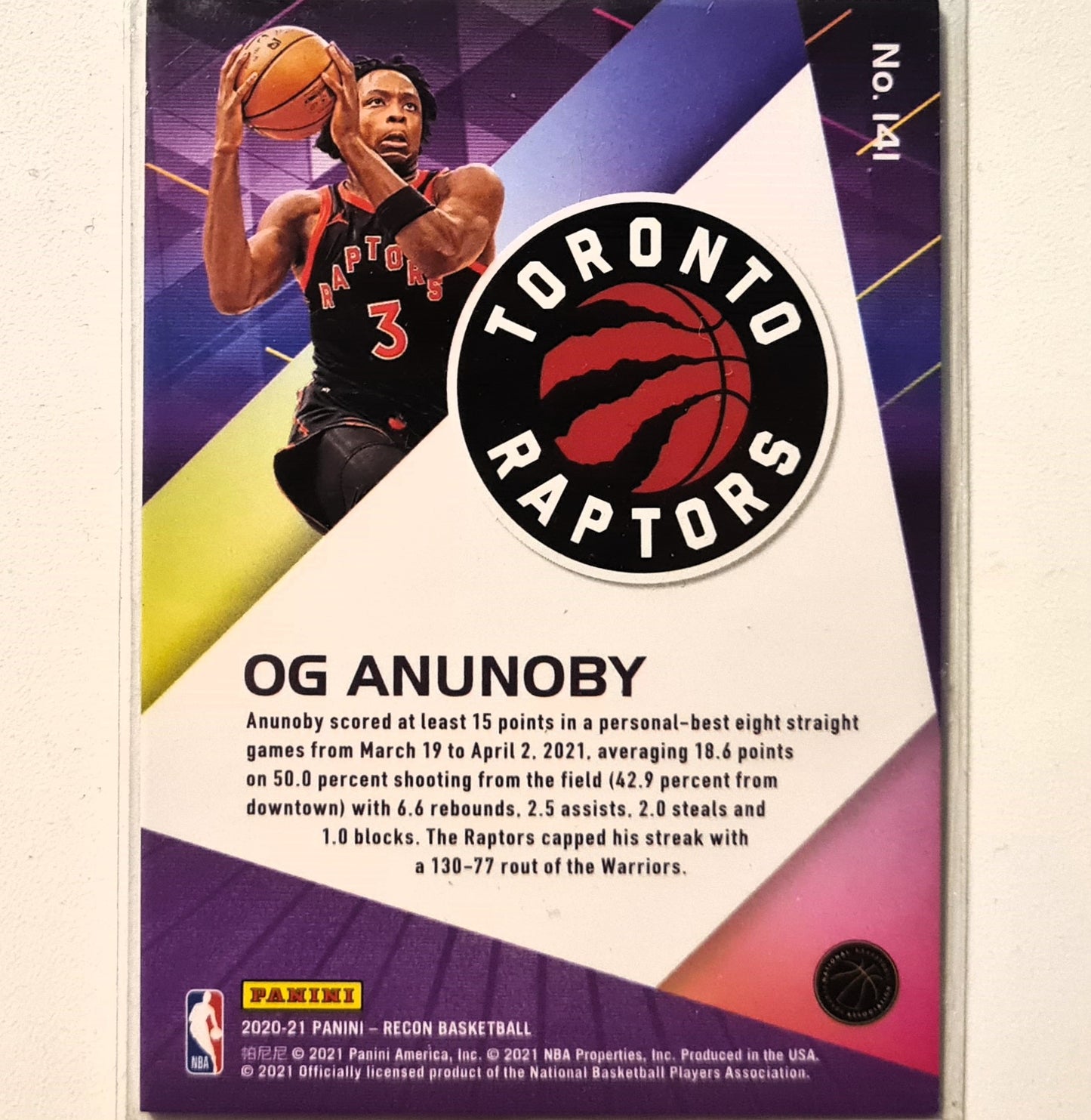 OG Anunoby 2021-22 Panini Recon numbered 110/199 #141 NBA Basketball Toronto Raptors very good/excellent Sleeved