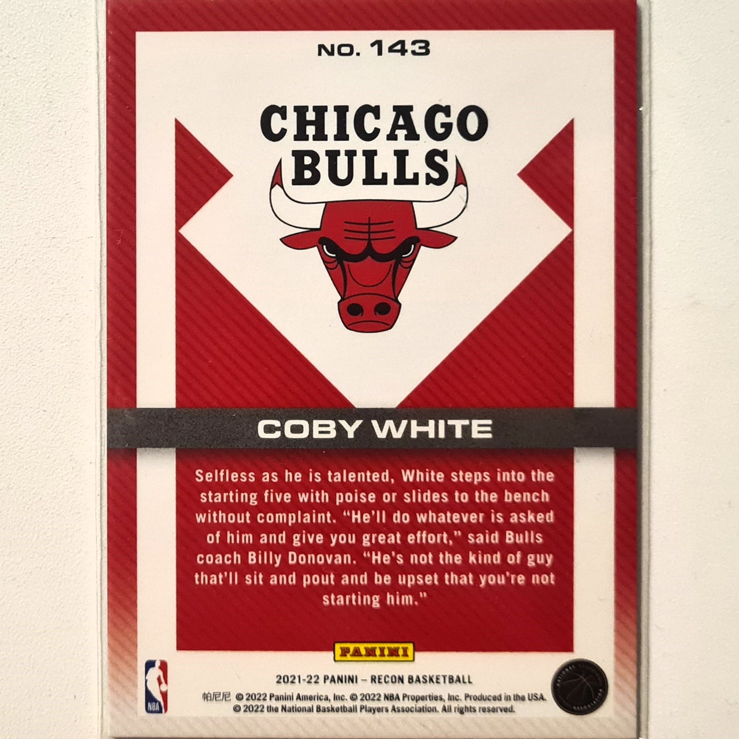 Coby White 2021-22 Panini Recon #143 NBA Basketball Chicago Bulls excellent Sleeved