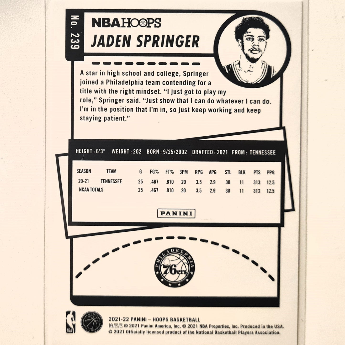 Jaden Springer 2021-22 Panini NBA Hoops Rookie RC gold winter edition #239 NBA Basketball Philadelphia 76ers Excellent/mint sleeved