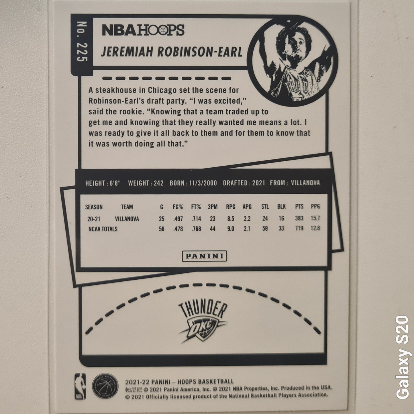 Jeremiah Robinson Earl 2021-22 Panini NBA Hoops Winter edition Rookie RC #225 NBA Basketball Oklahoma City Thunder Excellent/mint sleeved