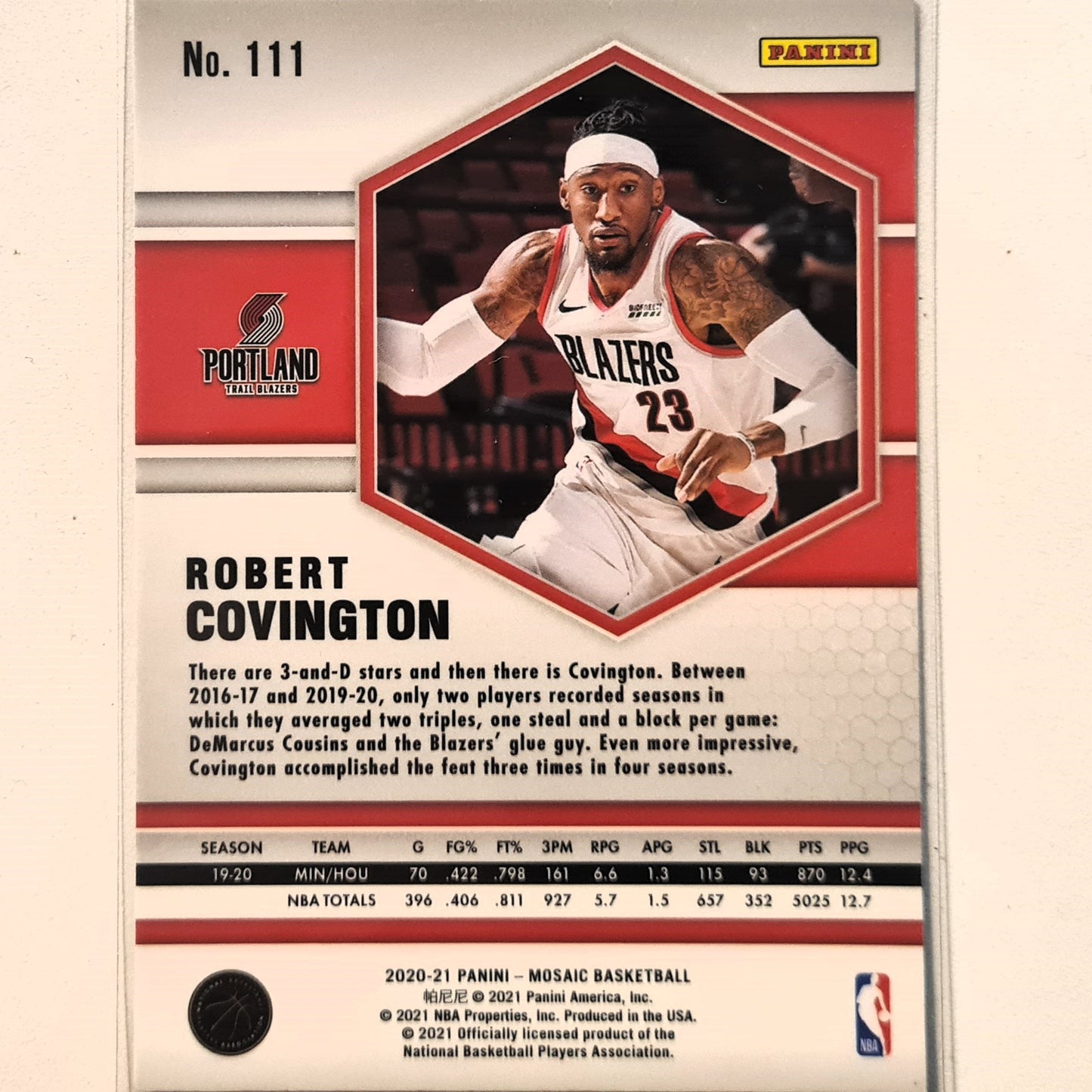 Robert Covington 2020-21 Panini Mosaic #111 NBA Basketball Portland Trail Blazers Excellent Sleeved