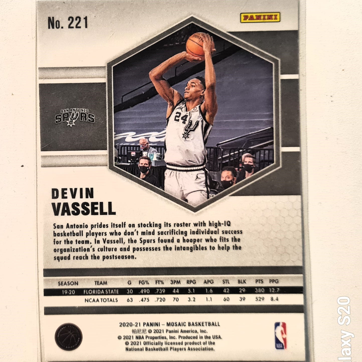 Devin Vassell 2020-21 Panini Mosaic Rookie RC #221 NBA Basketball San Antonio Spurs Excellent Sleeved