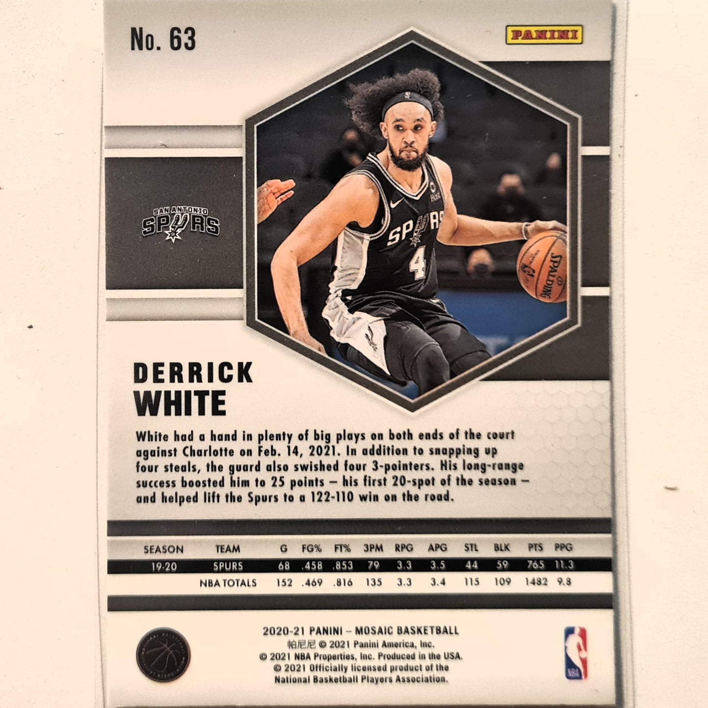 Derrick White 2020-21 Panini Mosaic #63 NBA Basketball San Antonio Spurs Excellent Sleeved