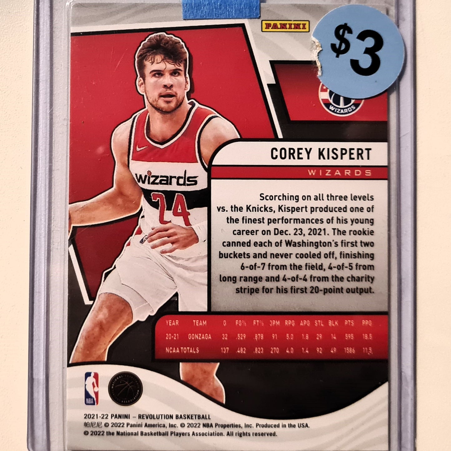 Corey Kispert 2021-22 Panini Revolution Rookie RC #136 NBA Basketball Washington Wizards Excellent Sleeved