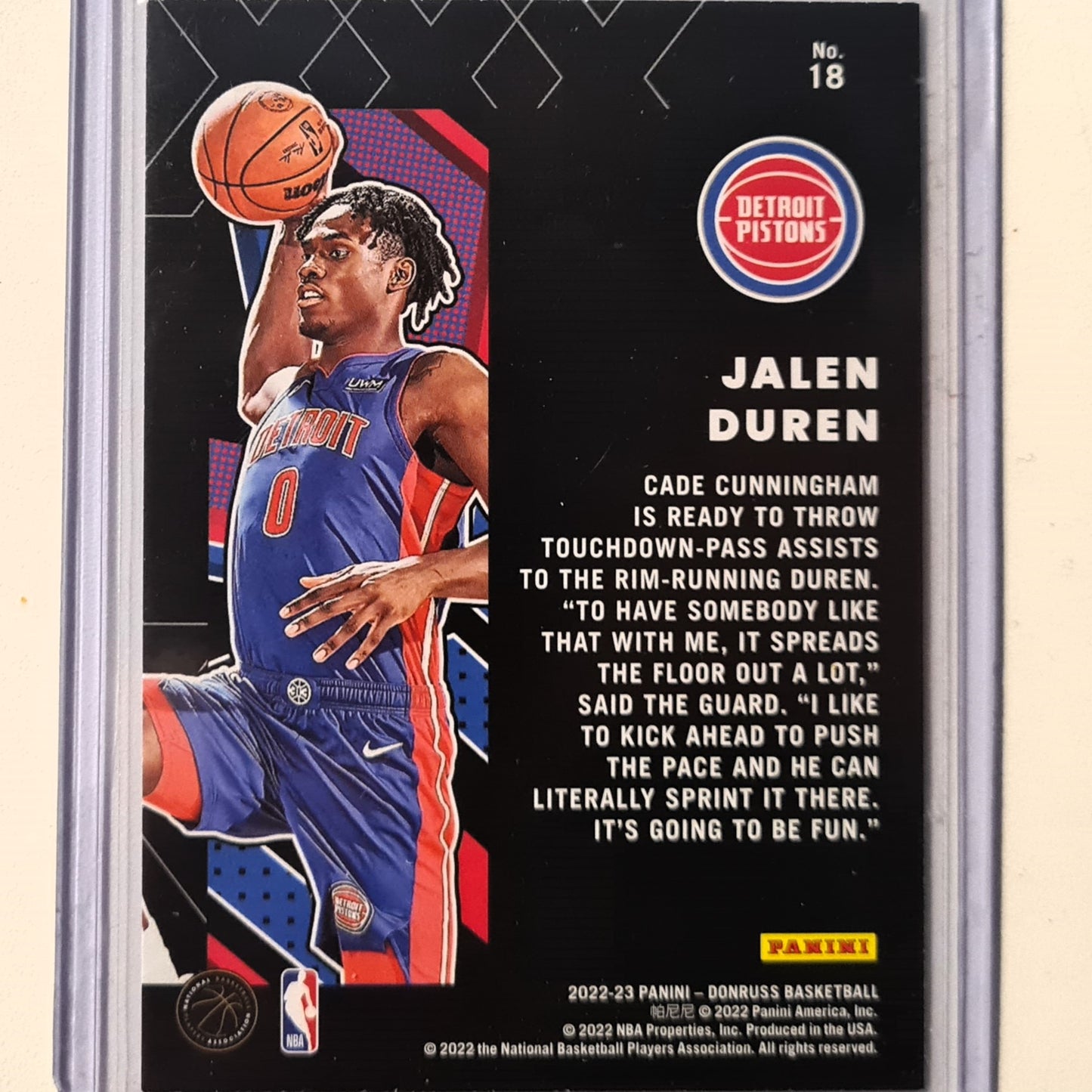 Jalen Duren 2022-23 Panini Donruss X-Pectations Rookie RC #18  NBA Basketball Detroit Pistons Excellent Sleeved