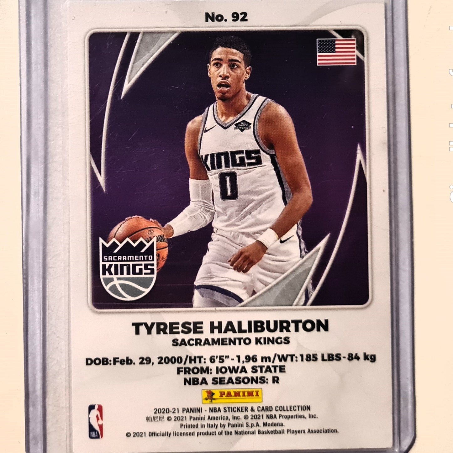 Tyrese Haliburton 2020-21 Panini Sticker card collection Rookie RC #92 NBA Basketball Sacramento Kings Excellent Sleeved