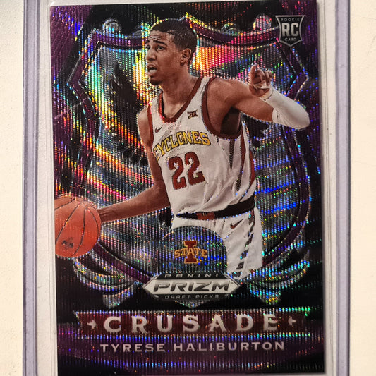 Tyrese Haliburton 2020-21 Panini prizm draft picks purple wave crusade Rookie RC #90 NBA Basketball Sacramento Kings Iowa State Excellent Sleeved