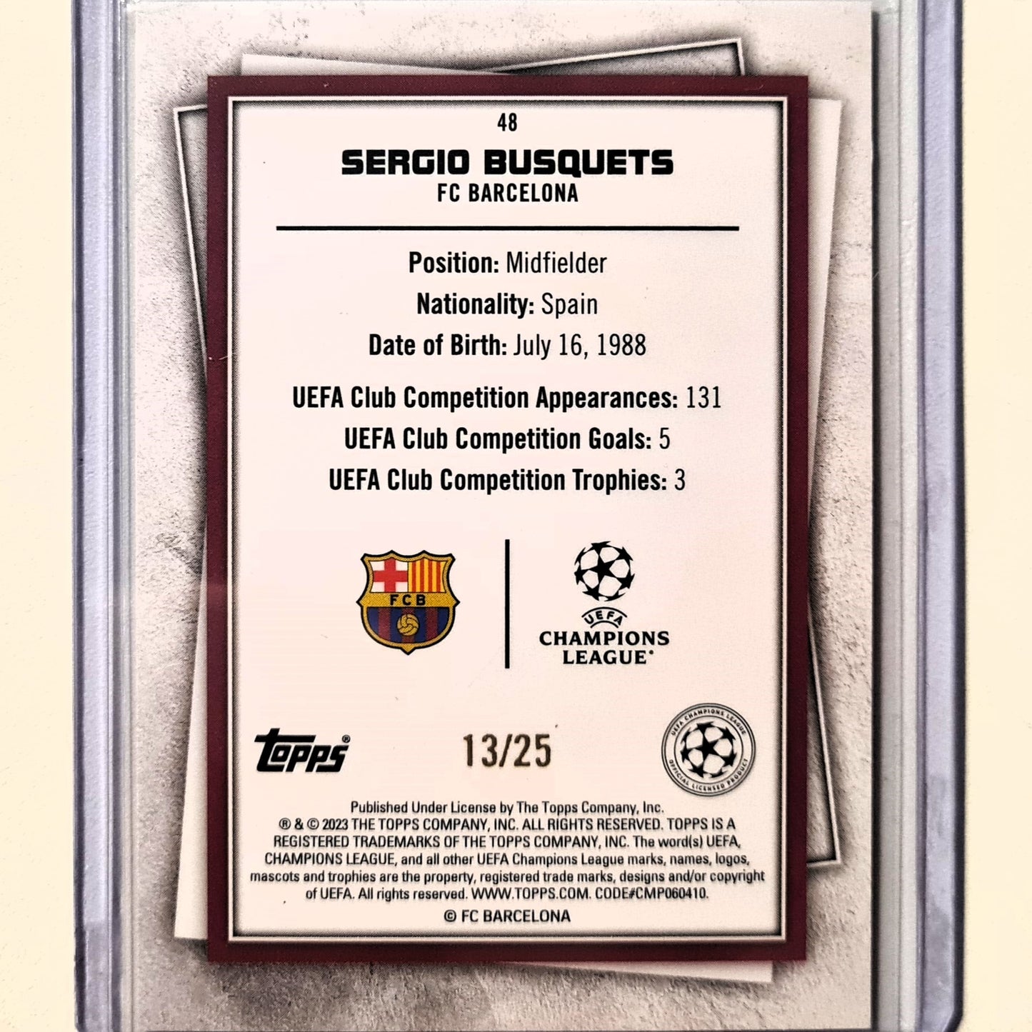 Sergio Busquets 2023 Topps Soccer Stars Seismic orange holo 13/25  #48 NBA Basketball Barcelona Excellent Sleeved