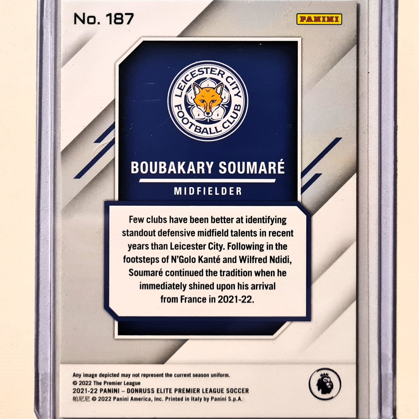 Boubakary Soumare 2021-22 Panini Donruss Elite Aspirations Rookie RC 08/57 #187 Soccer Football Leicester City Excellent/mint Sleeved