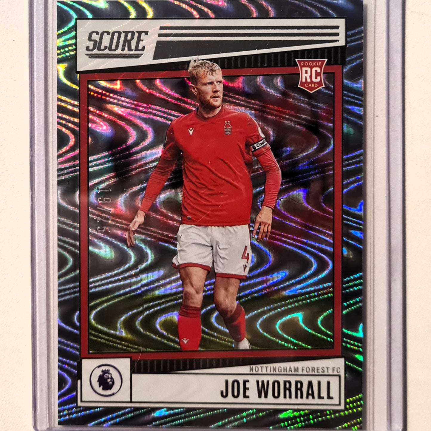 Joe Worrall 2022-23 Panini Score premier league Swirl Holo Numbered Rookie RC 19/25 #155 Soccer Football Nottingham Forest Excellent/mint Sleeved