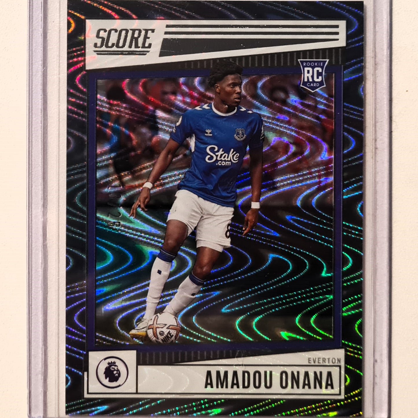 Amadou Onana 2022-23 Panini Score premier league Swirl Holo Numbered Rookie RC 13/25 #155 Soccer Football Everton Excellent/mint Sleeved