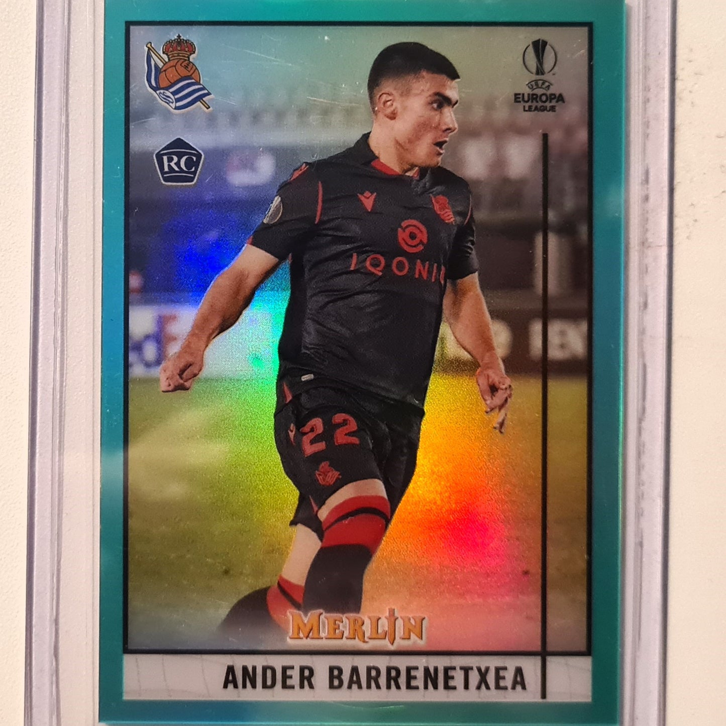 Ander Barrenetxea 2021 Topps Europa league Merlin rookie RC aqua Holo Numbered 152/199 #36 Soccer Football Real Sociedad Excellent/mint Sleeved