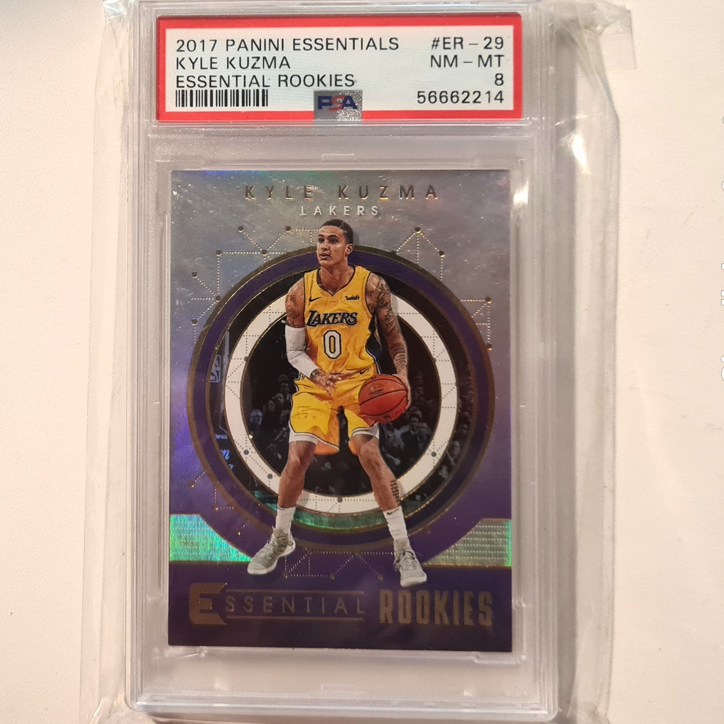 Kyle Kuzma 2017-18 Panini essentials Rookies Rookie RC ER-29 NBA Basketball LA Lakers PSA 8 Graded Slab