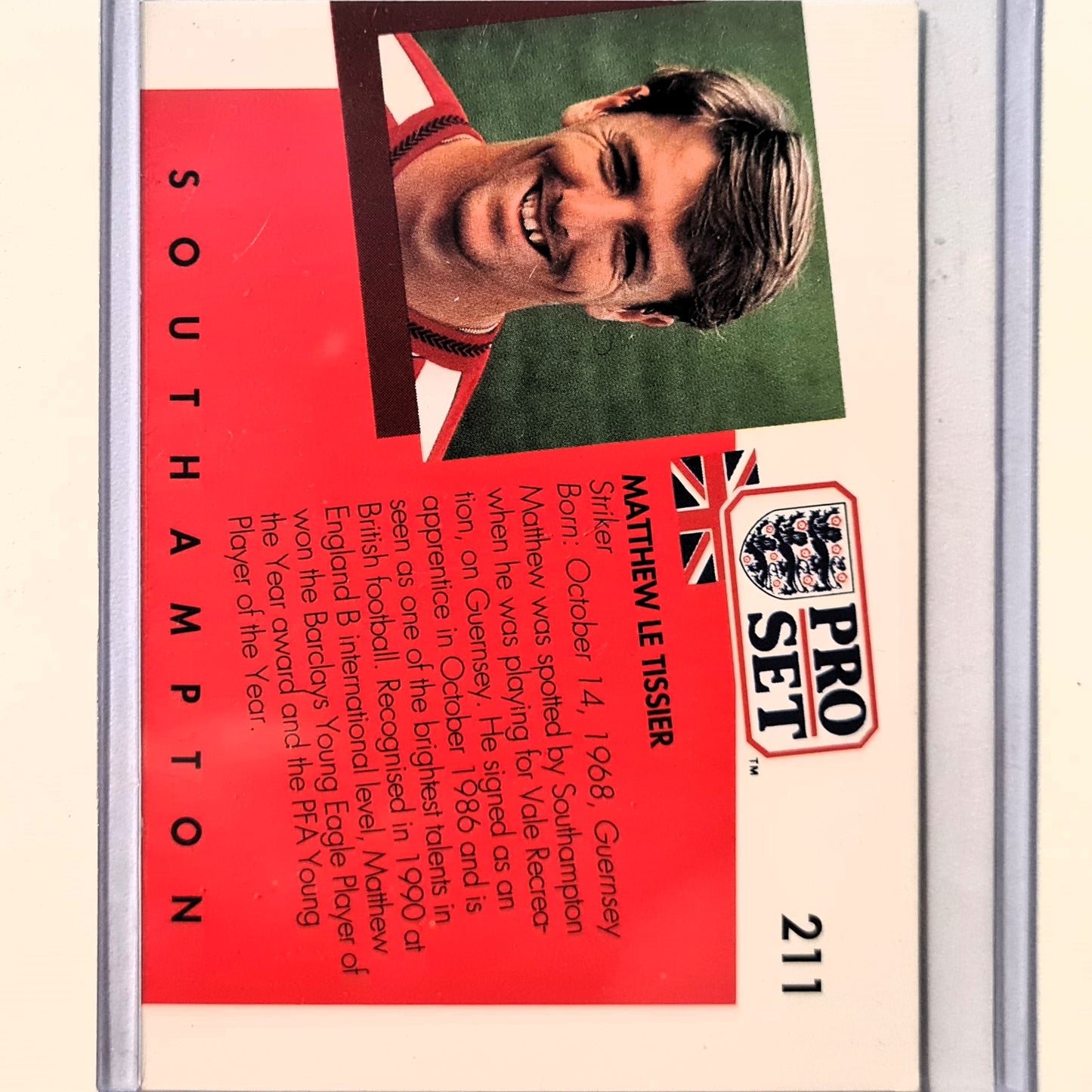 Matthew Le Tissier 1990-91 Pro set error card "le tisser" #211 Soccer Football Southampton very good sleeved