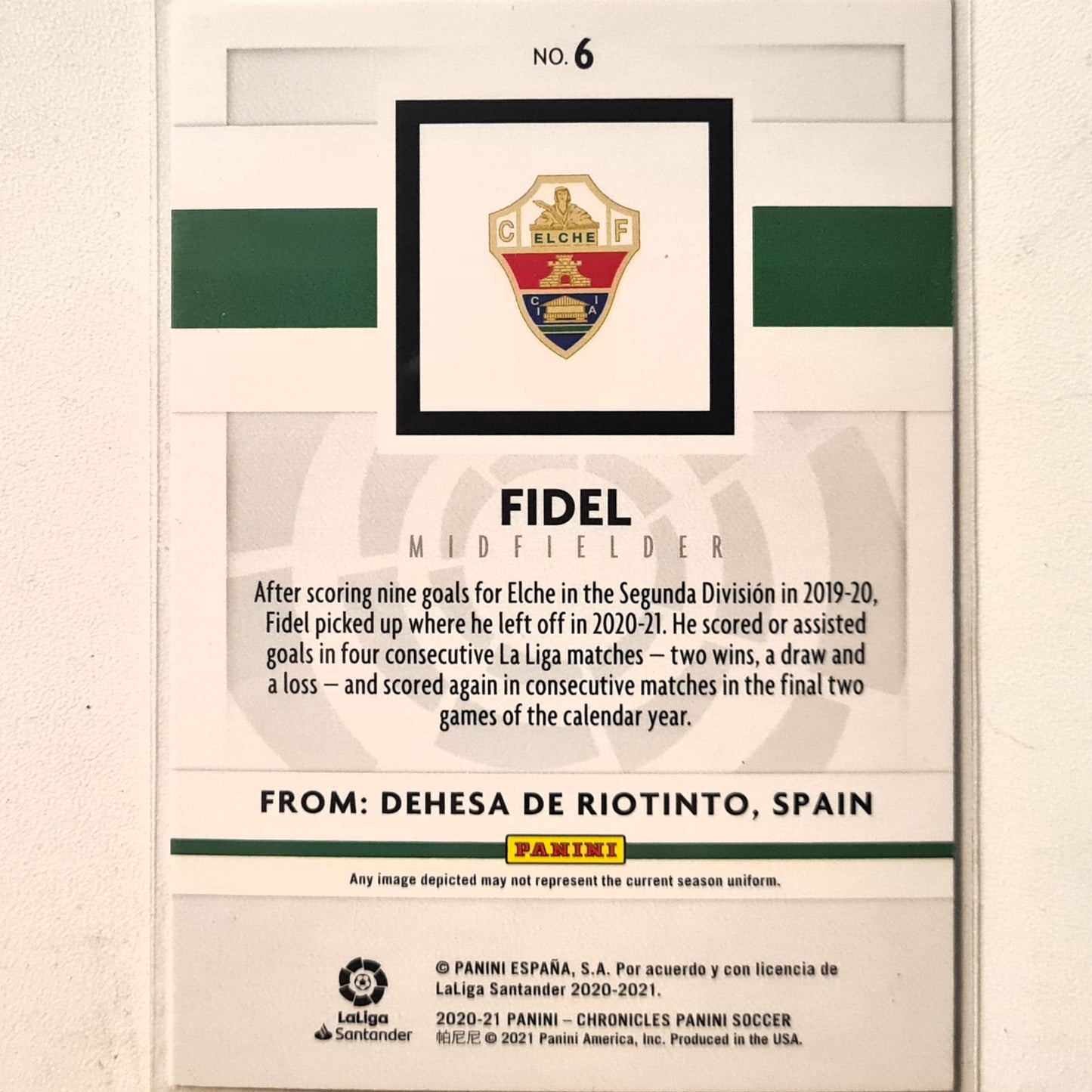 Fidel 2020-21 Panini Chronicles La Liga Rookie RC #6 Soccer Football Elche Excellent/mint sleeved