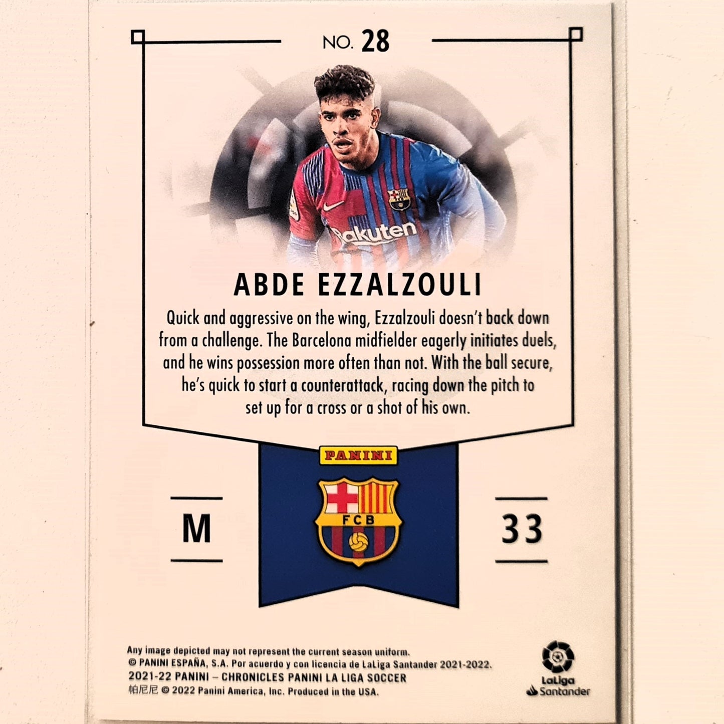 Abde Ezzalzouli 2021-22 Panini Chronicles La Liga Rookie RC #28 Soccer Football Barcelona Excellent/mint sleeved