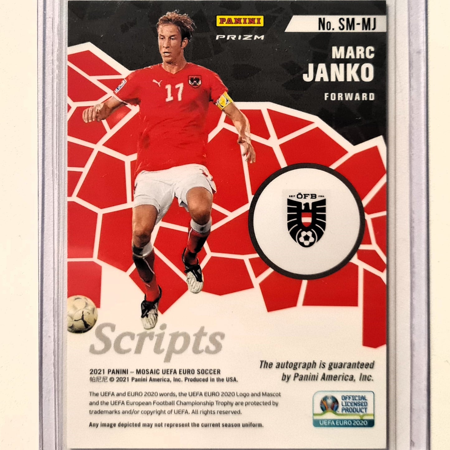 Marc Janko 2021 Panini Mosaic Uefa Euro 2020 Scripts Prizm Auto SM-MJ Soccer Football Austria Excellent/mint sleeved