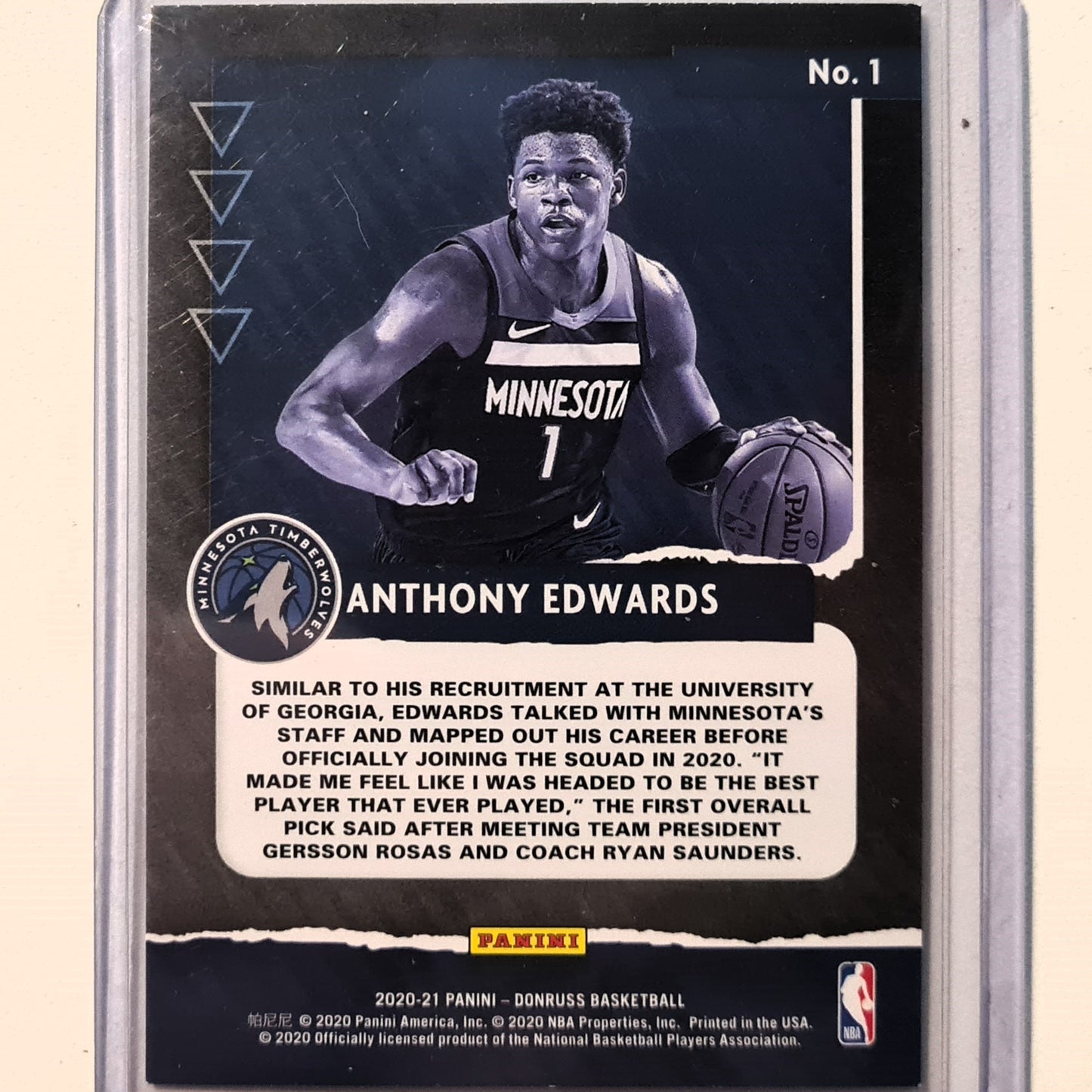 Anthony Edwards 2020-21 Panini Donruss X-Pectations Rookie RC #1 NBA Basketball Minnesota Timberwolves excellent Sleeved