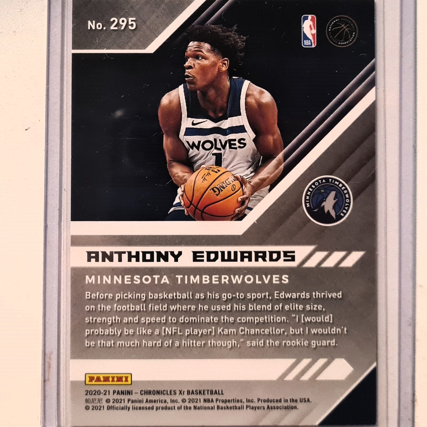 Anthony Edwards 2020-21 Panini Chronicles XR Rookie RC #295 NBA Basketball Minnesota Timberwolves excellent Sleeved