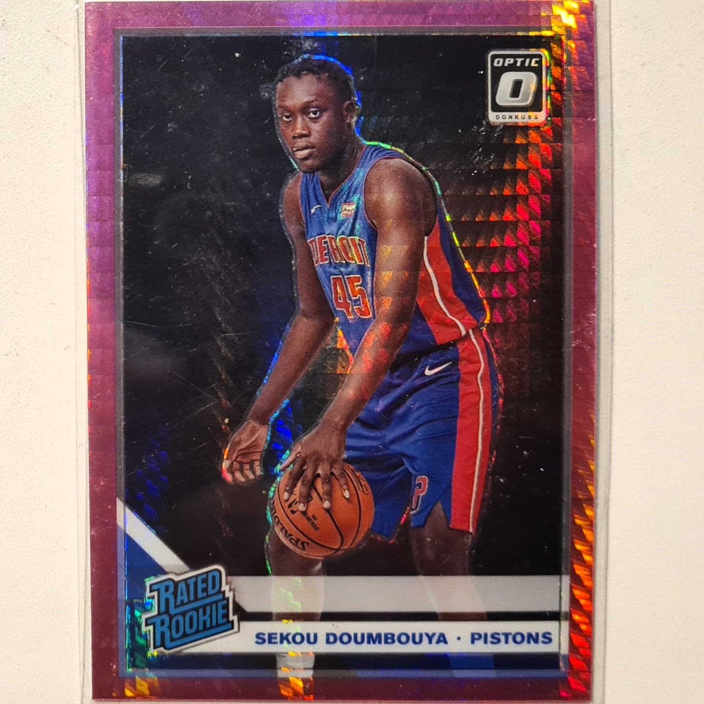Sekou Doumbouya 2019-20 Panini Donruss Optic Rated Rookie RC pink Prizm #164 NBA Basketball Detroit Pistons Excellent/Mint Sleeved