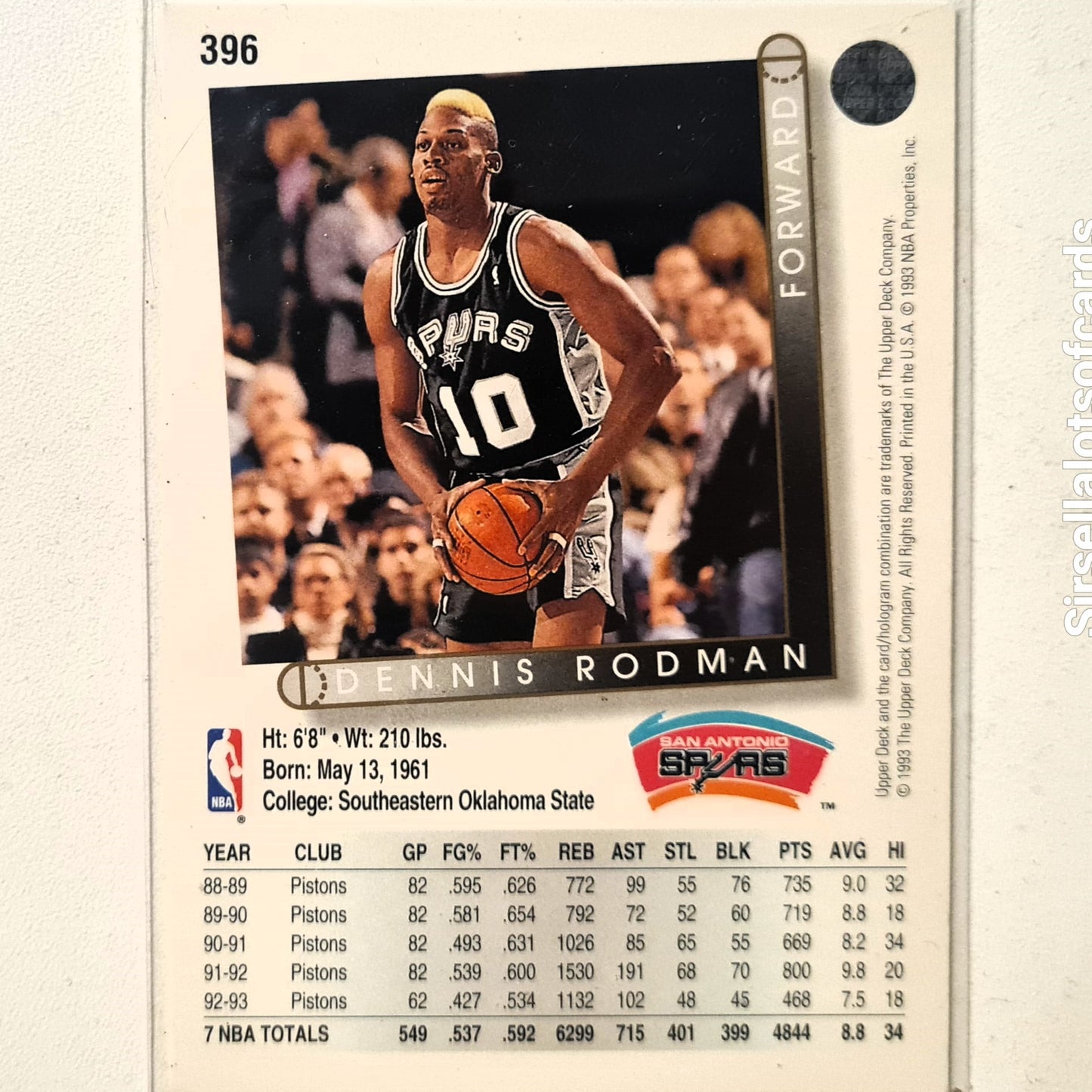 Dennis Rodman 1991 Upper-Deck #396 NBA Basketball San Antonio Spurs Excellent sleeved