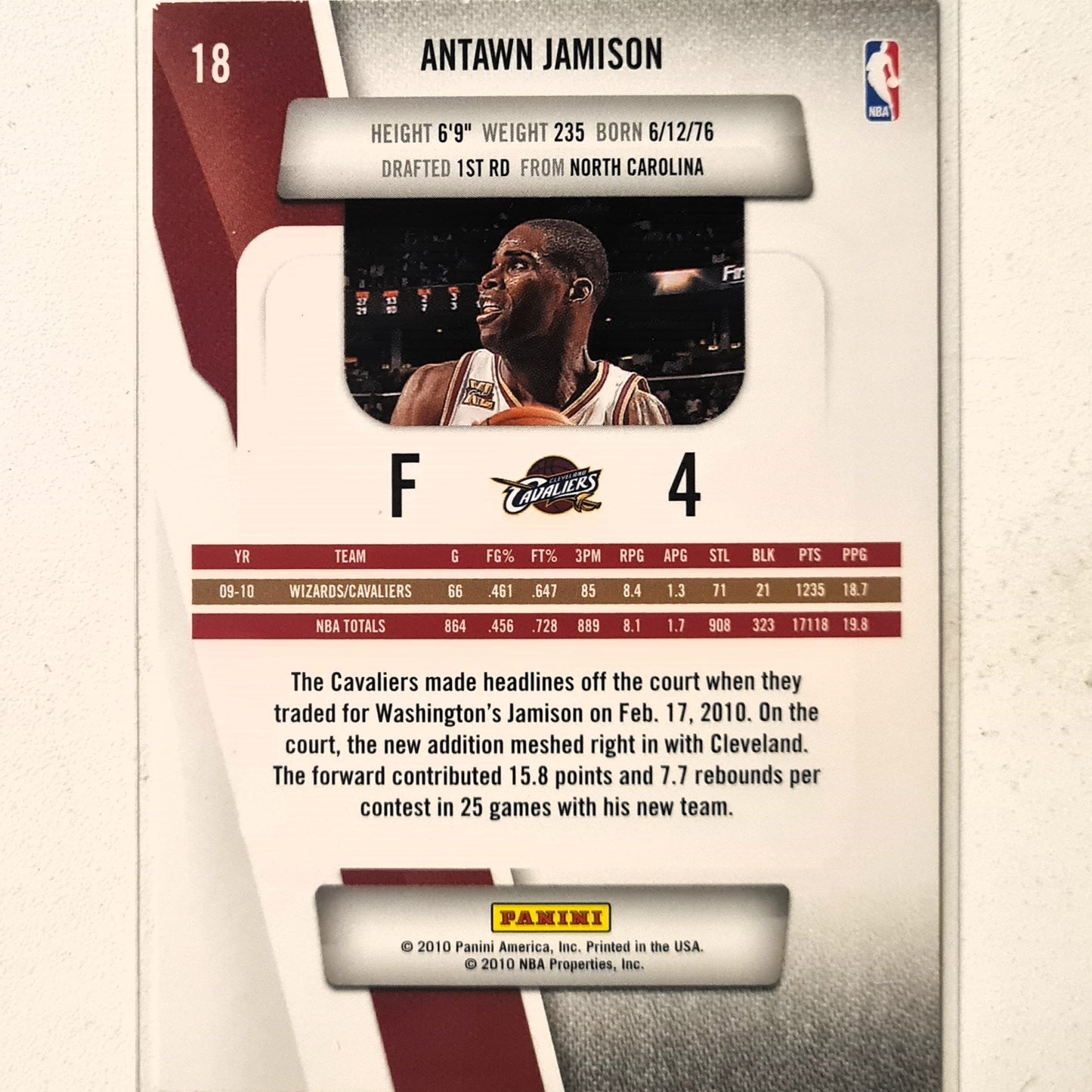 Antawn Jamison 2010 Panini Prestige 2010-11 #18 NBA Basketball Cleveland Cavaliers very good sleeved