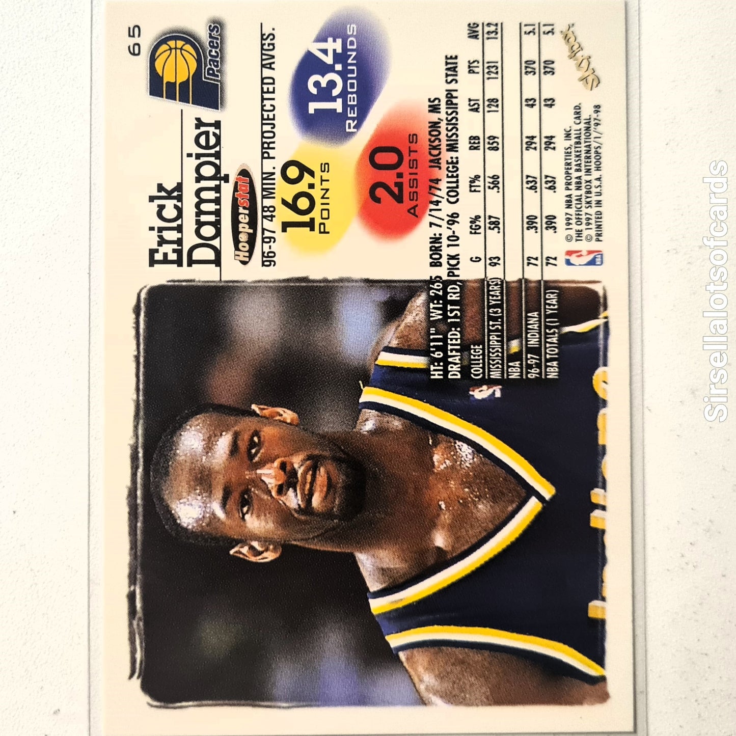 Erick Dampier 1997 Skybox NBA Hoops #65 NBA Basketball Indiana Pacers Excellent sleeved