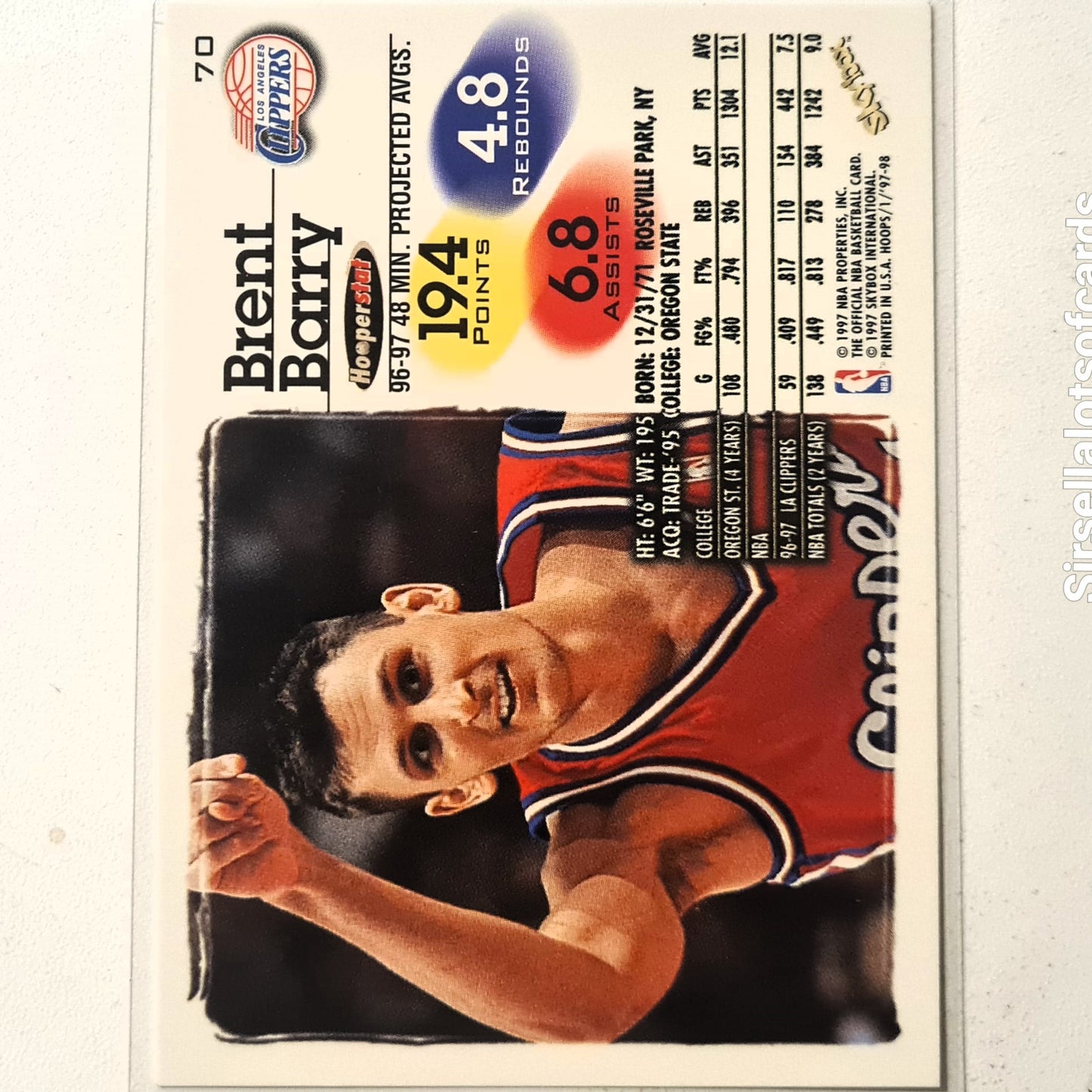 Brent Barry 1997 Skybox NBA Hoops #70 NBA Basketball LA Clippers Excellent sleeved