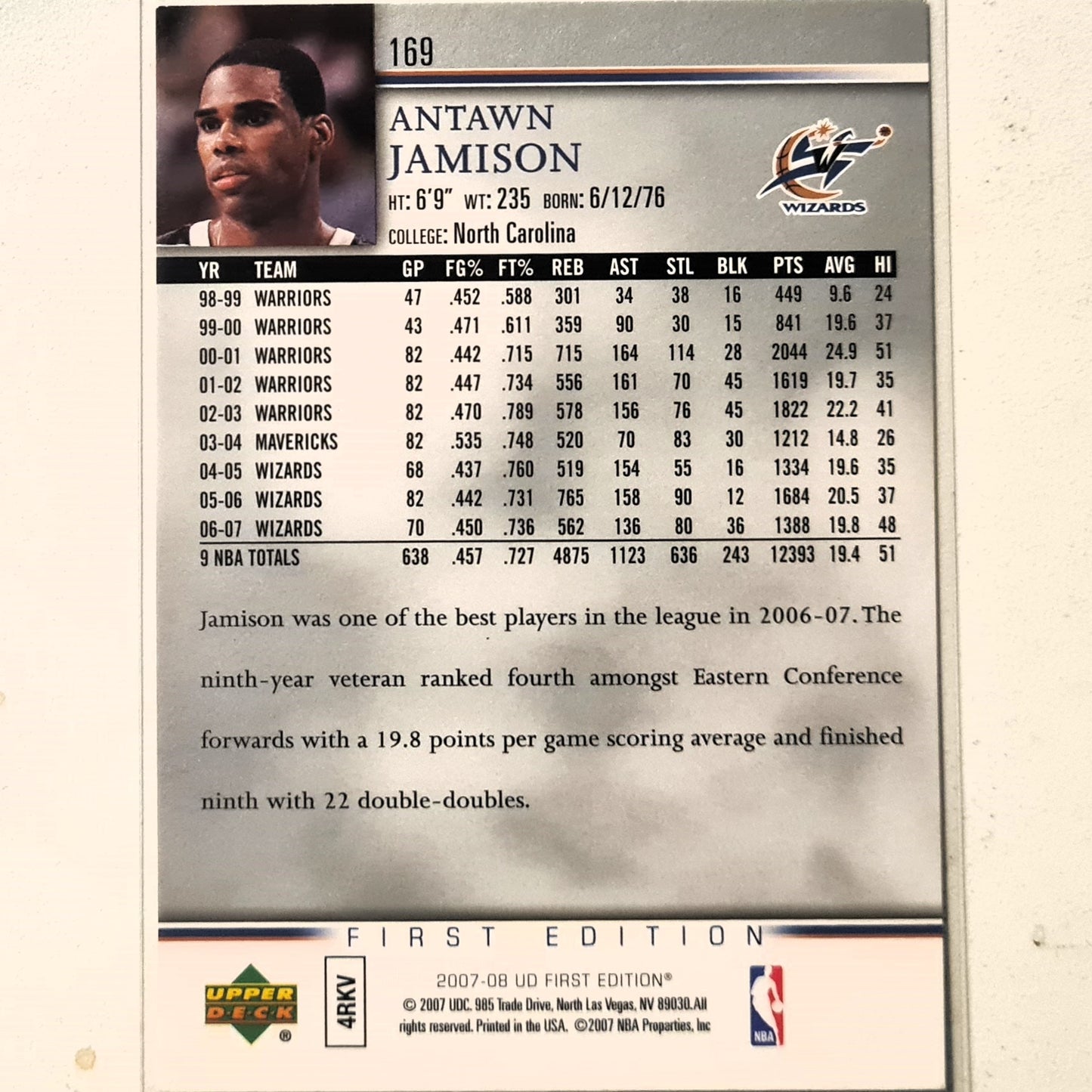 Antawn Jamison 2007-08 Upper-Deck First Edition #169 NBA Basketball Washington Wizards Excellent sleeved